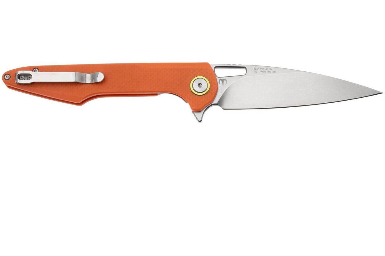 Artisan Cutlery Archaeo 1821P-OEF, Stonewashed D2, Orange G10 zakmes, Dylan Mallery design