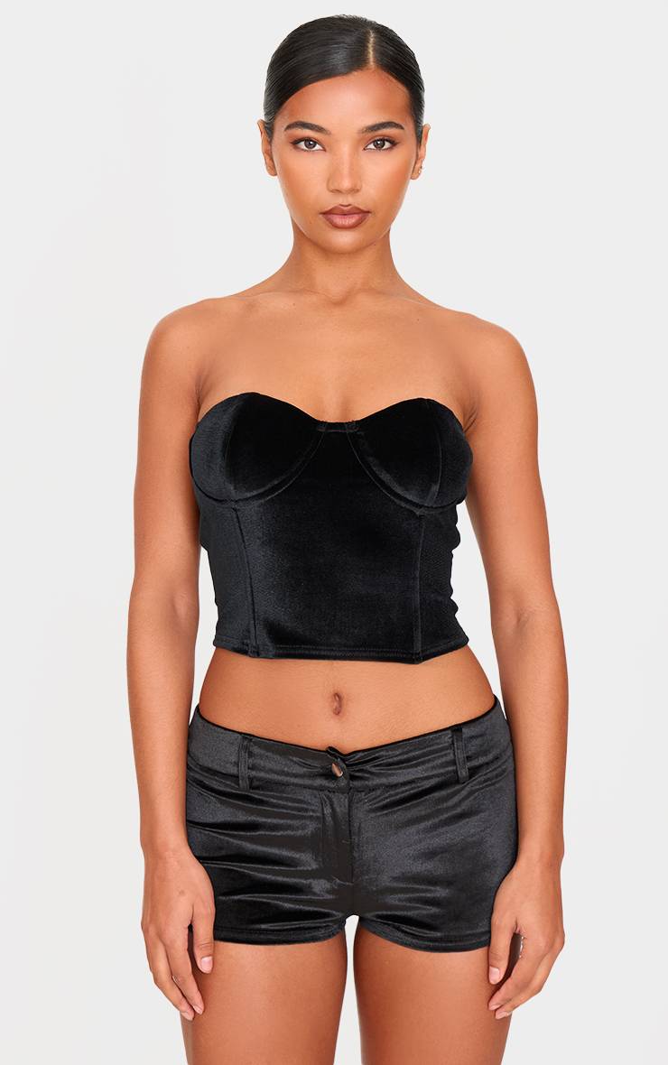 Noir Haut Corset En Velours Avec Détails De Coutures