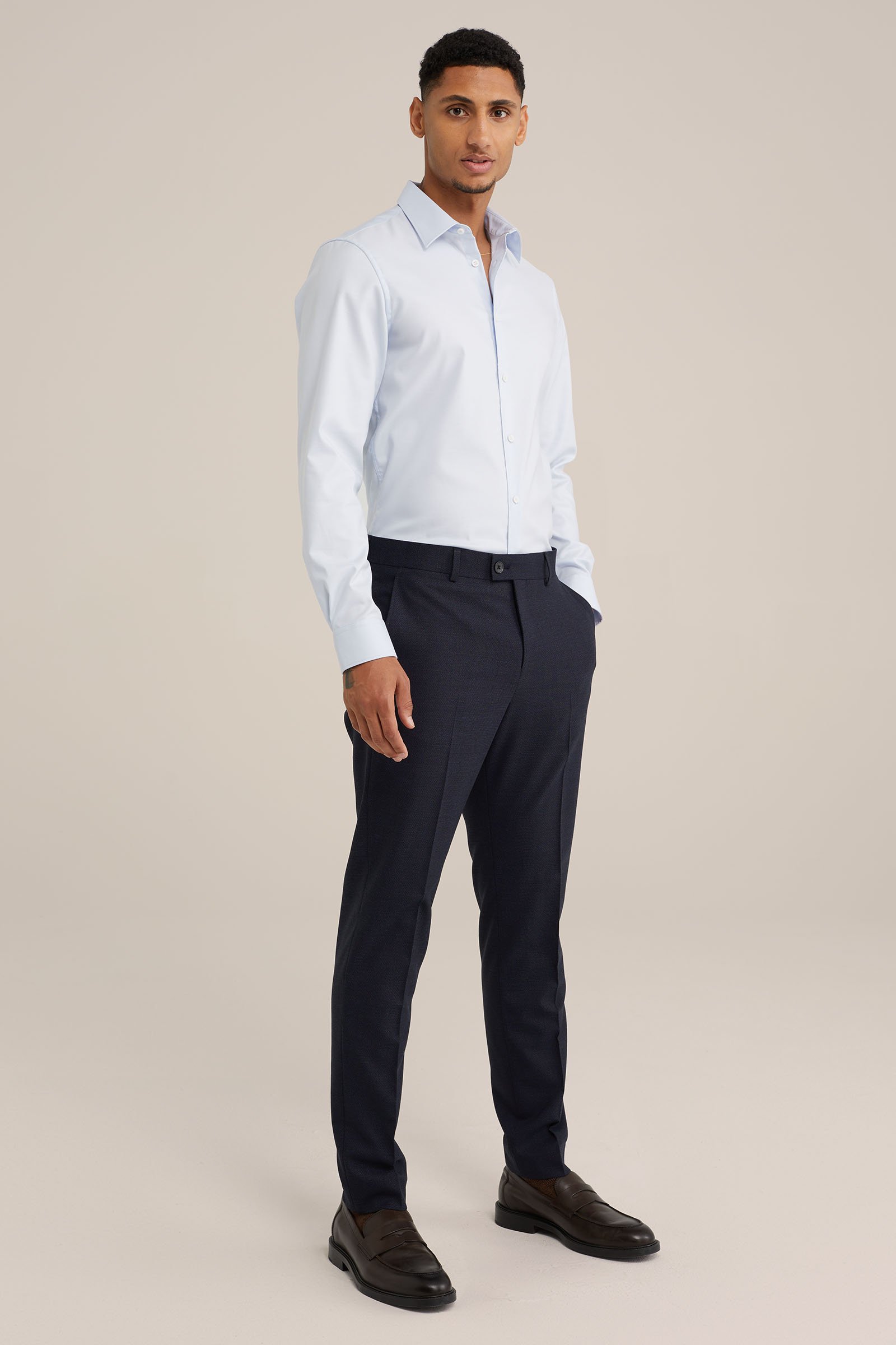katoenen twill overhemd met stretch Van Gils Lichtblauw