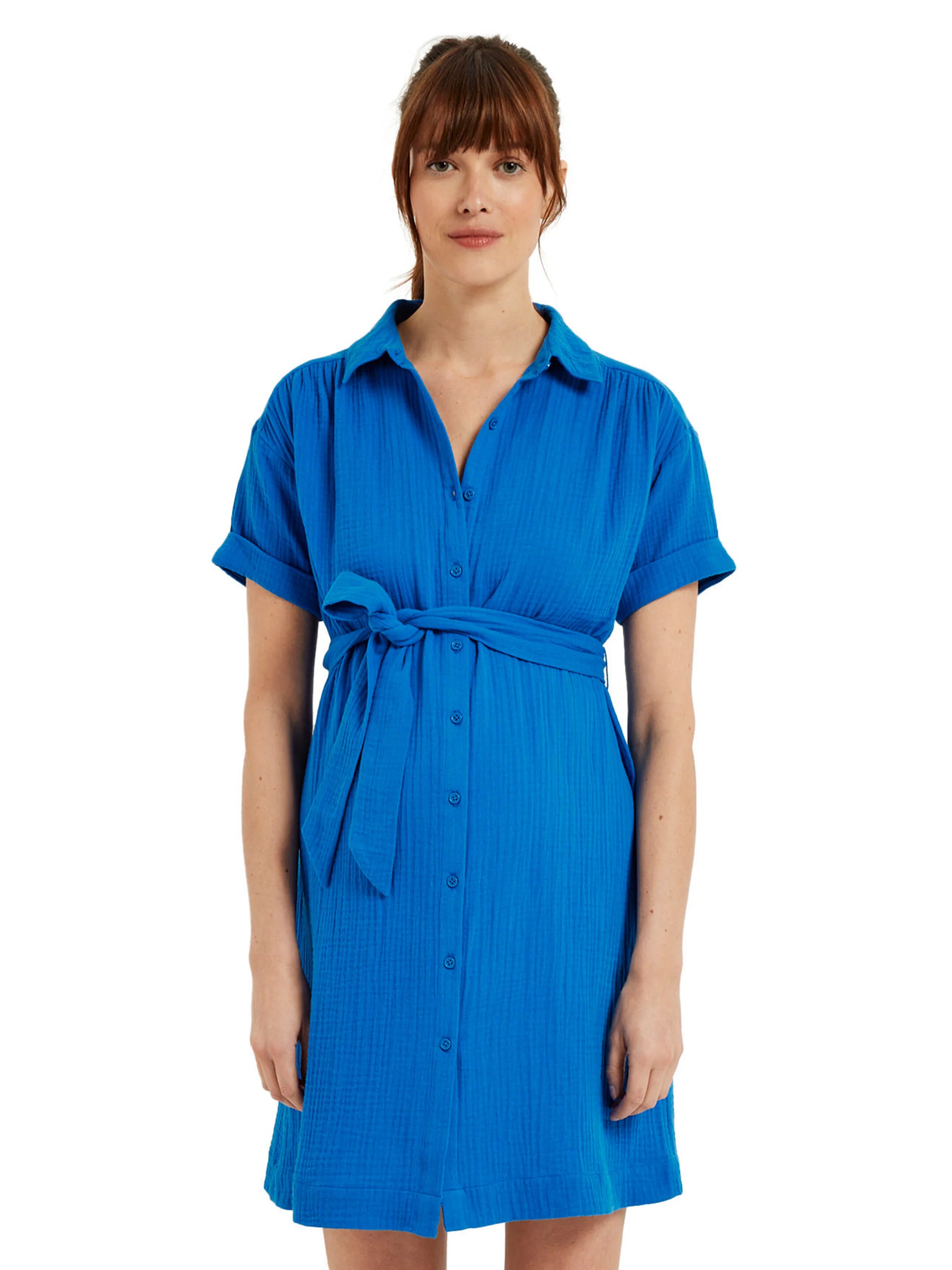 Vertbaudet Kurzes Blusenkleid aus Musselin für Schwangerschaft & Stillzeit elektrisch blau