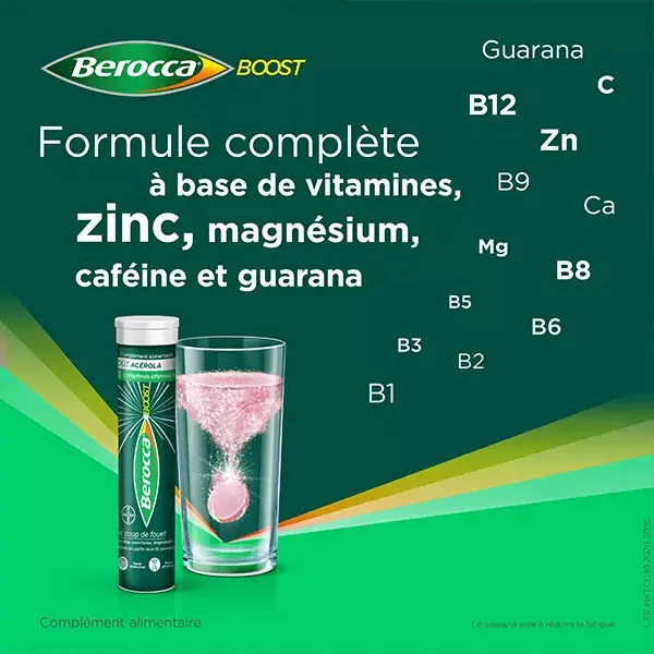 Berocca Boost Magnésium Vitamines Caféine et Guarana 30 comprimés effervescents
