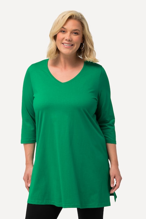 Longshirt, A-Linie, V-Ausschnitt, 3/4-Arm