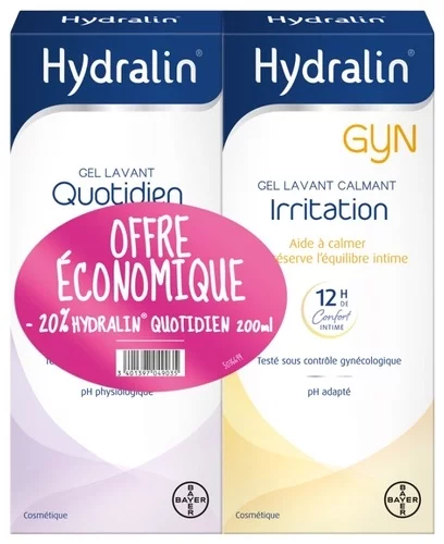 Hydralin Gyn Gel Lavant Calmant Irritation 200ml + Gel Lavant Quotidien 200ml