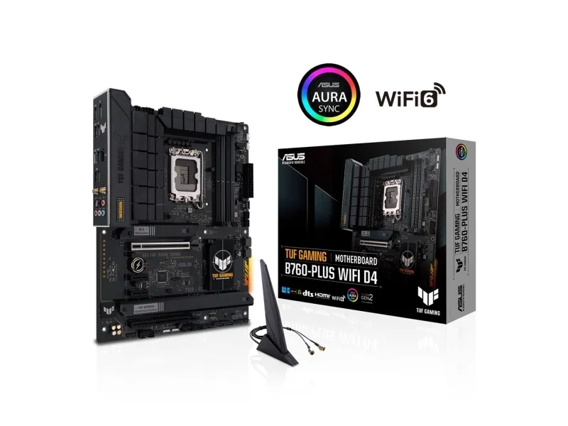 ASUS TUF GAMING B760-PLUS WIFI D4 - Bundkort - ATX - LGA1700 sokkel - B760 Chipset - USB 3.2 Gen 1, USB 3.2 Gen 2, USB-C 3.2 Gen 2x2 - 2.5 Gigabit LAN, Wi-Fi 6, Bluetooth - onboard grafik (CPU påkrævet) - HD Audio (8-kanaler)