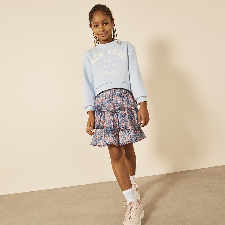 Jupe volantée imprimé cachemire avec lurex pour fille - Bleu moyen