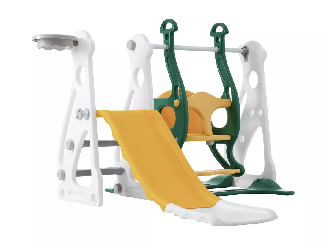 Toboggan balançoire 4 en 1 pour enfants - 113 x 100 x 94cm - en HDPE - avec escaliers et cadre de basket - vert