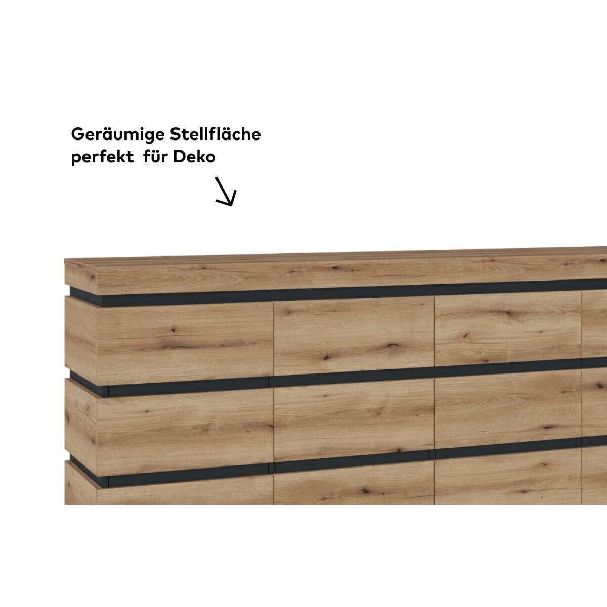 Sideboard Corte 201 x 92 cm Coast Evoke-Eiche-Dekor/Kosmos grau