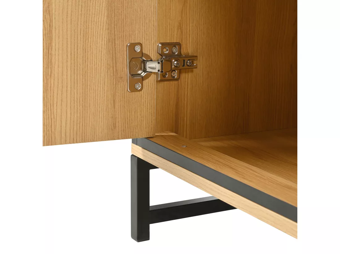 Buffet bas avec LED - 3 tiroirs & 2 portes & 3 étagères - Naturel