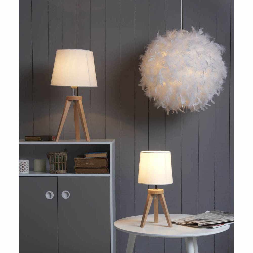 Lampe blanche avec trépied bois