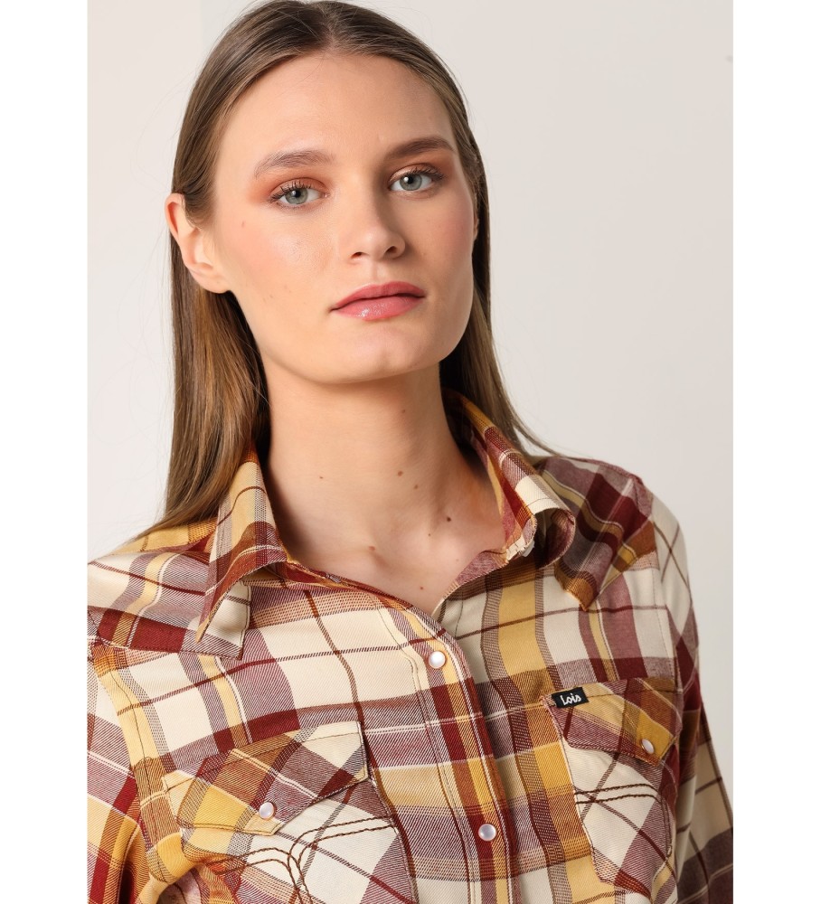 Camisa Lois de flanela xadrez multicolorida em denim