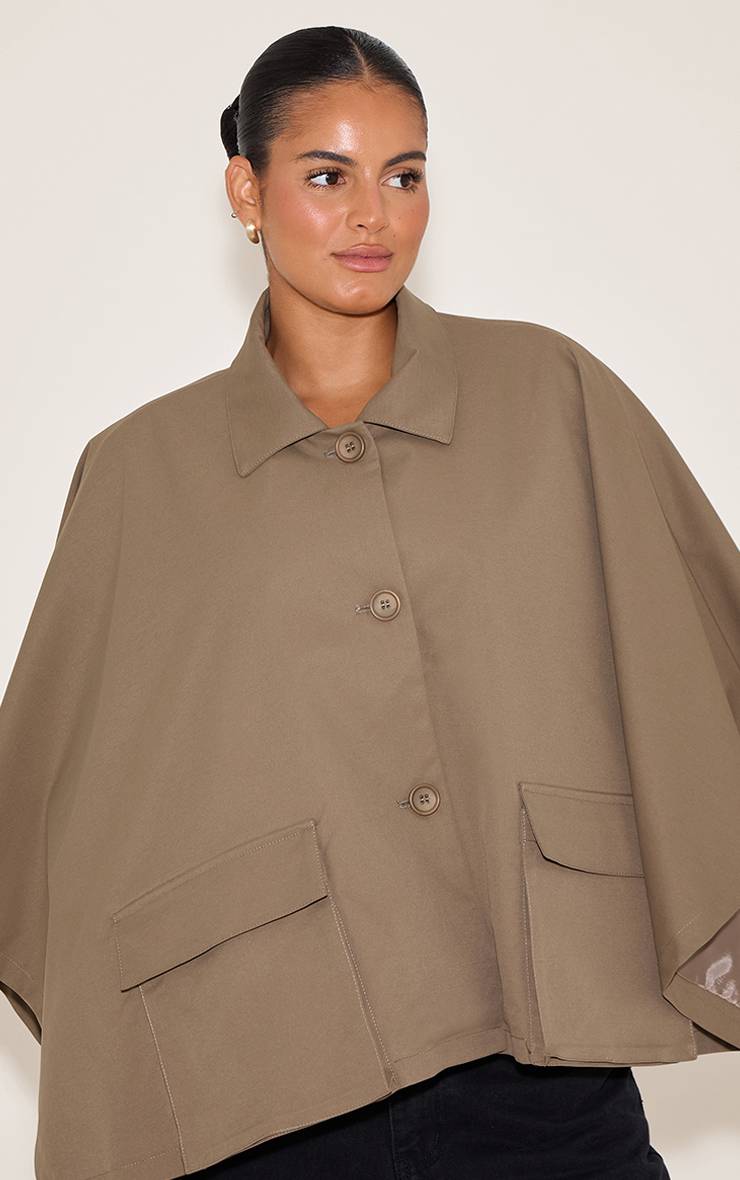 Taupe Veste Style Trench Raccourcie À Manches Chauve-souris Grande Taille
