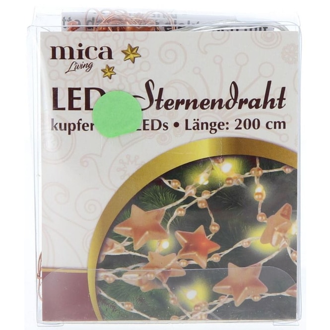 20er LED-Lichterdraht - Sterne - 2 m - kupfer
