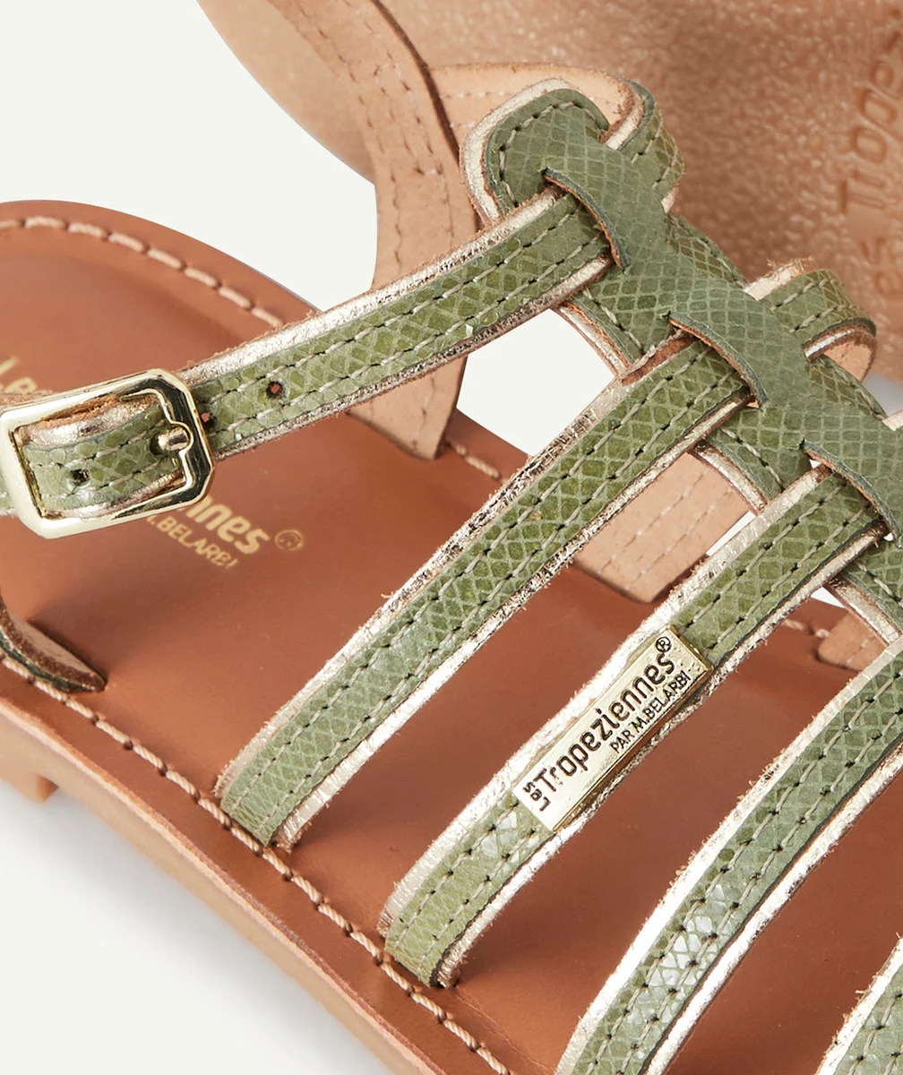 LES TROPEZIENNES PAR M BELARBILES SANDALES KAKI EN CUIR AVEC IMPRIMÉ REPTILE