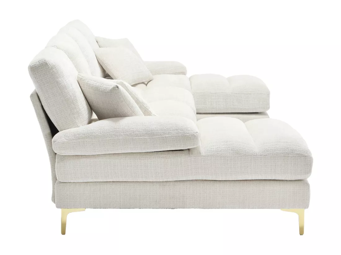 Canapé d'angle 4 places, 272x136x88cm,Grand canapé en forme de U, moderne, en tissu chenille, beige