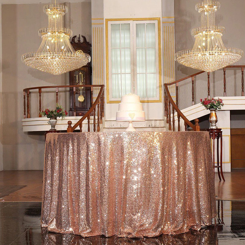 (Ø80cm) Glitzer Tischdecke Party Dekoration Pailletten Tisch Tuch - Roségold
