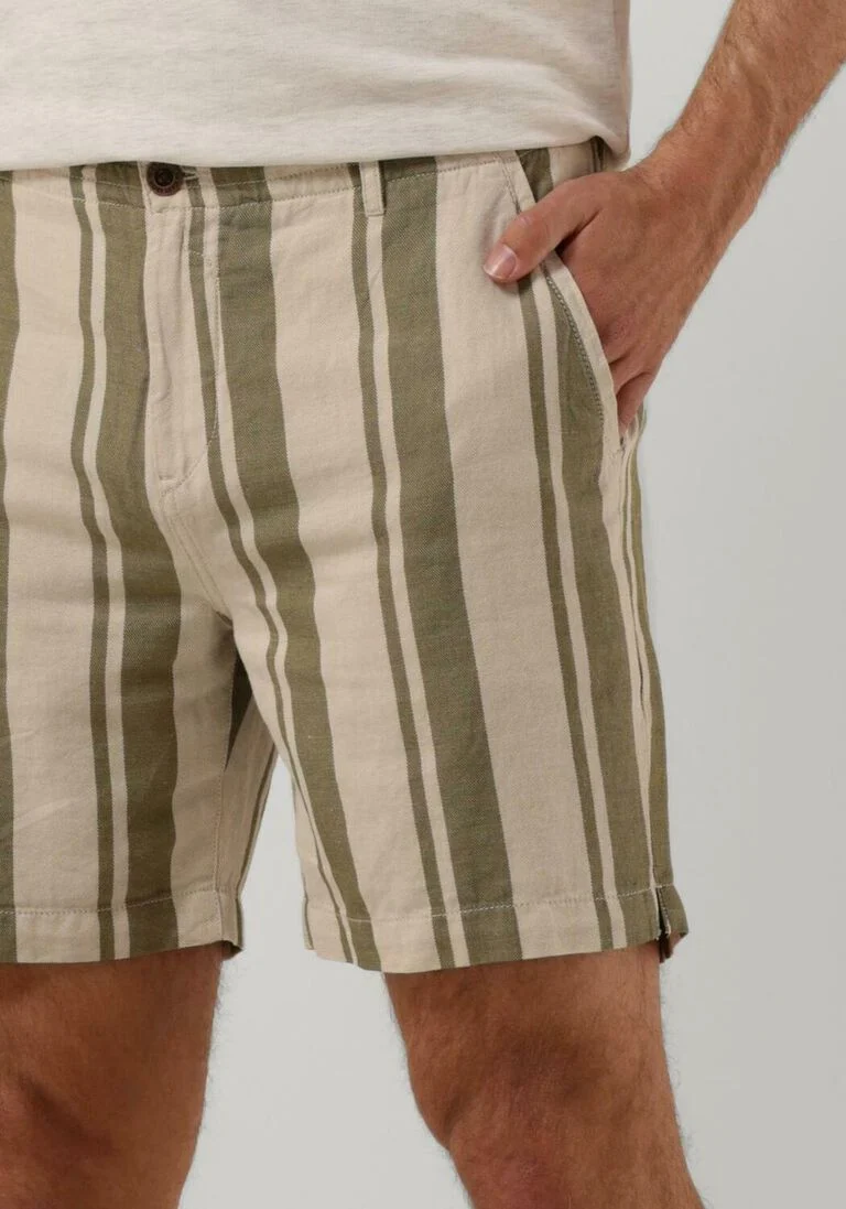 CAST IRON groene cast iron korte broek chino shorts linen stripe