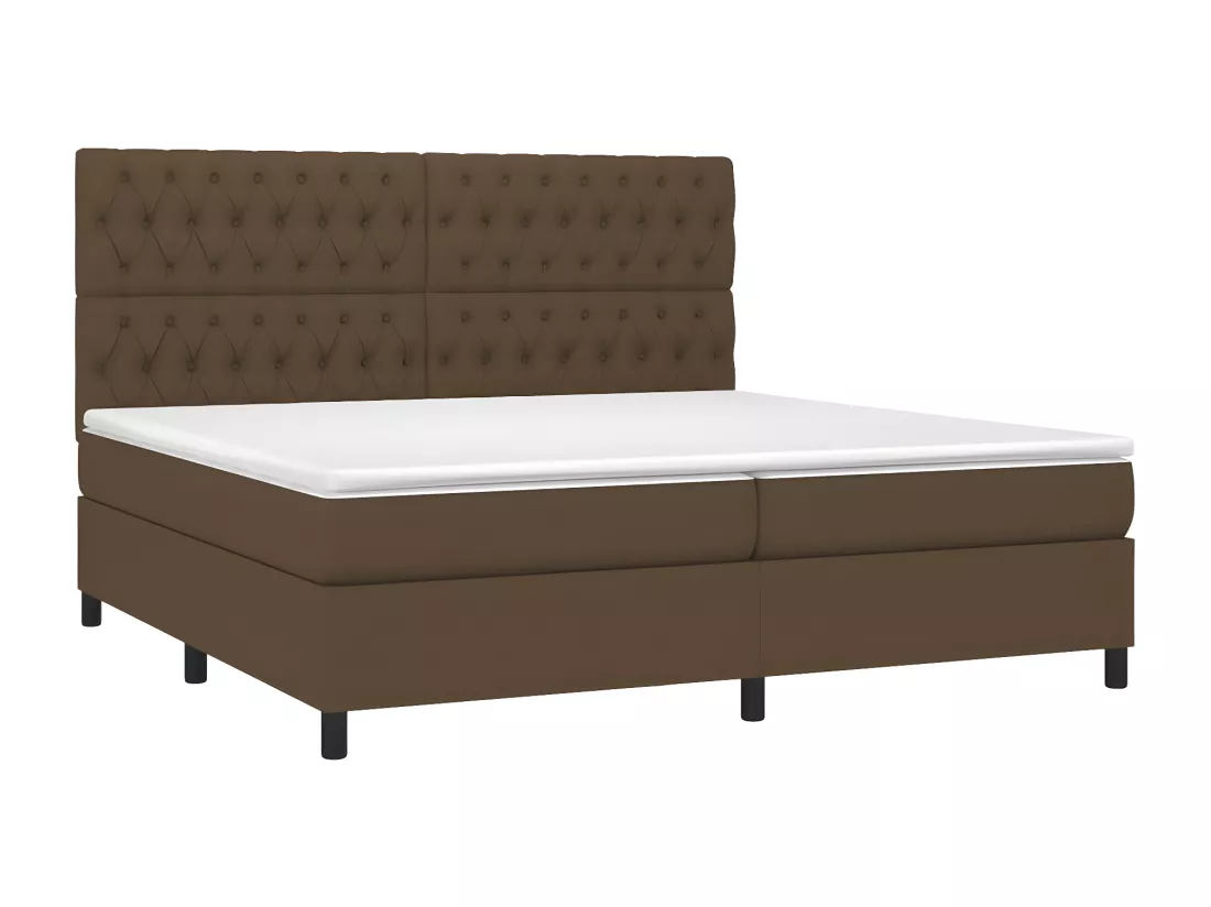 Sommier tapissier matelas et LED Marron foncé 200x200 cm Tissu