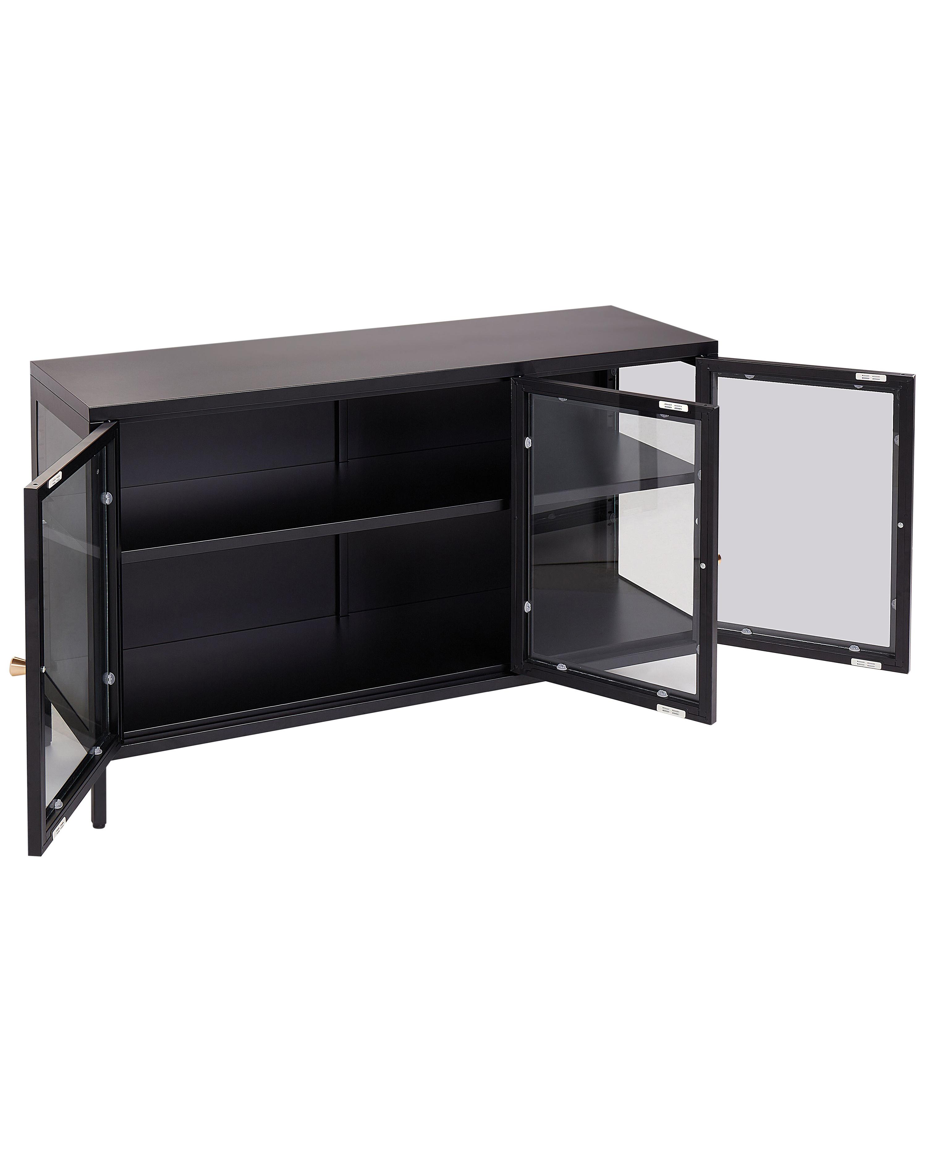 Dressoir met glazen deuren NEWPORT Metaal 115 cm Zwart