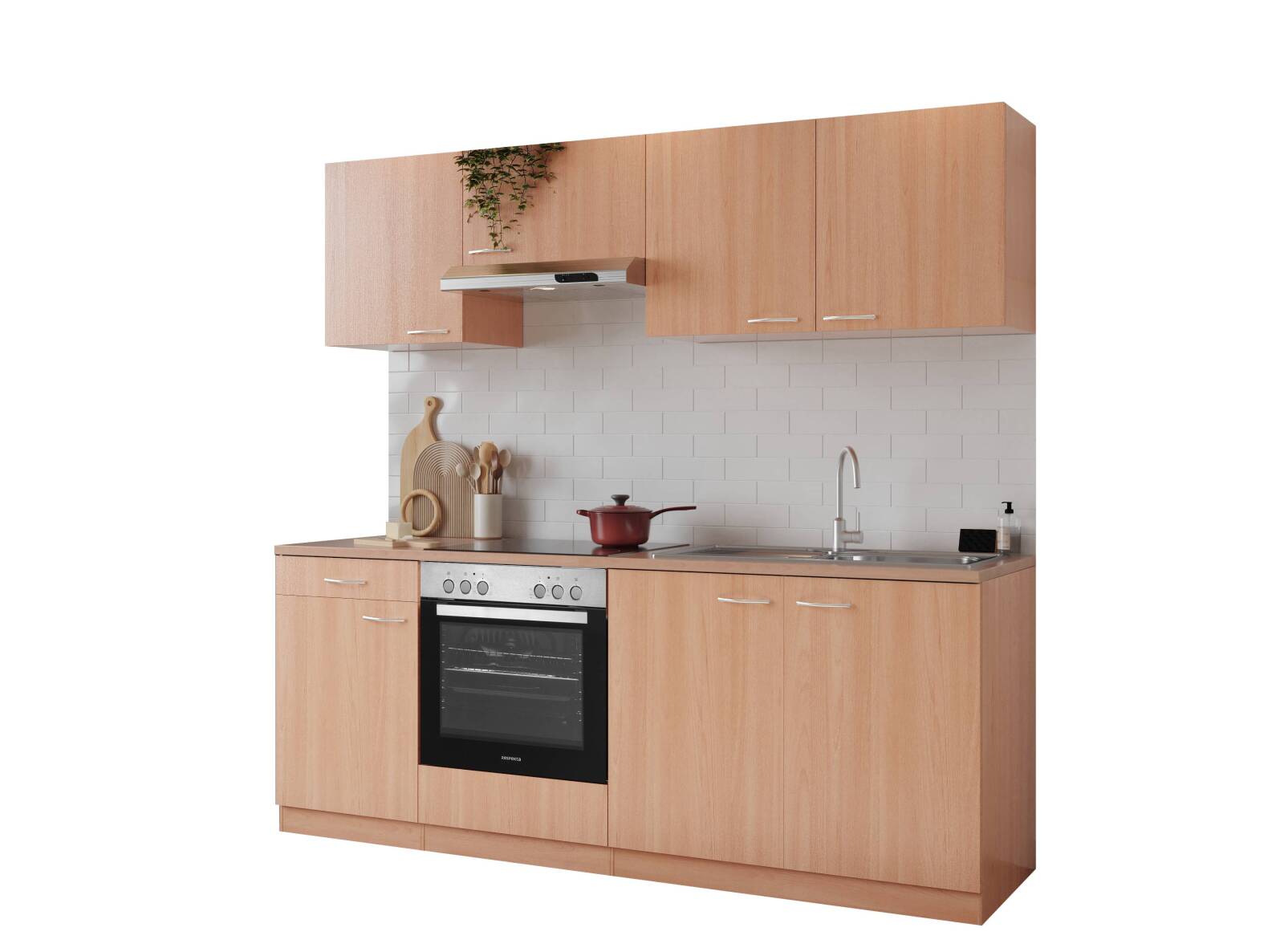 RESPEKTA Küchenblock GERDA - Buche - mit E-Geräten - Glaskeramikkochfeld - 210 cm