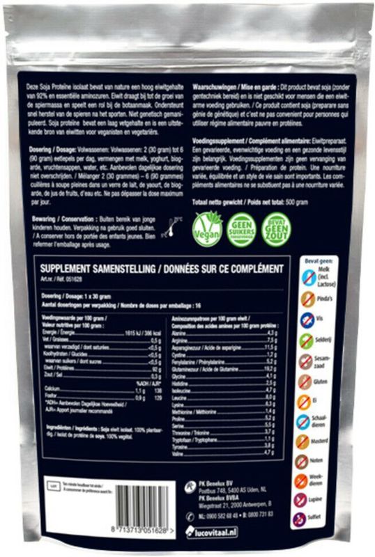 Lucovitaal - Premium Soja Proteïne Puur - 3x 500 gr - Plantaardig - Glutenvrij