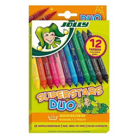 Jolly Superstars DUO, 12 Doppel Fasermaler mit dicker und dünner Spitze (auswaschbar)