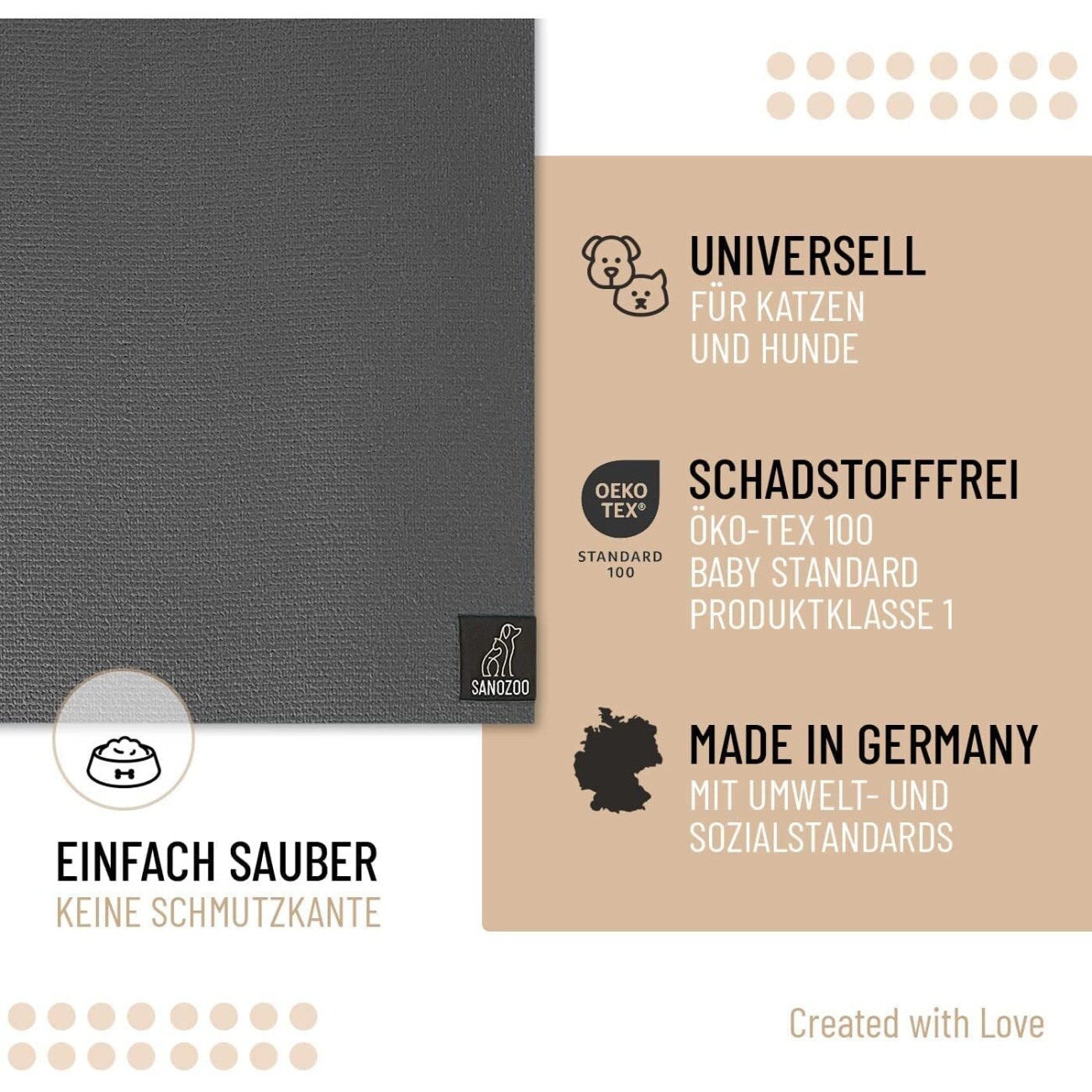 SANOZOO ® - Napfunterlage - Öko-Tex und Made in Germany grau 30 cm, 40 cm