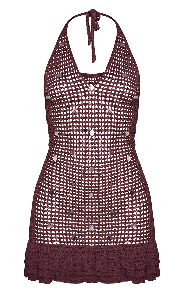 Chocolat Robe Mini En Maille À Sequins