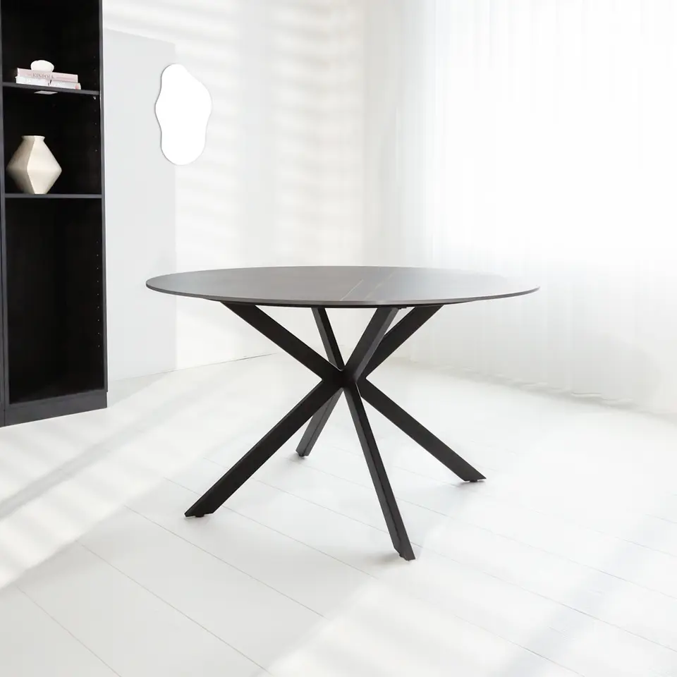Ronde eettafel Yuna Ø130 cm marmerlook grijs - Stoneware - Grijs