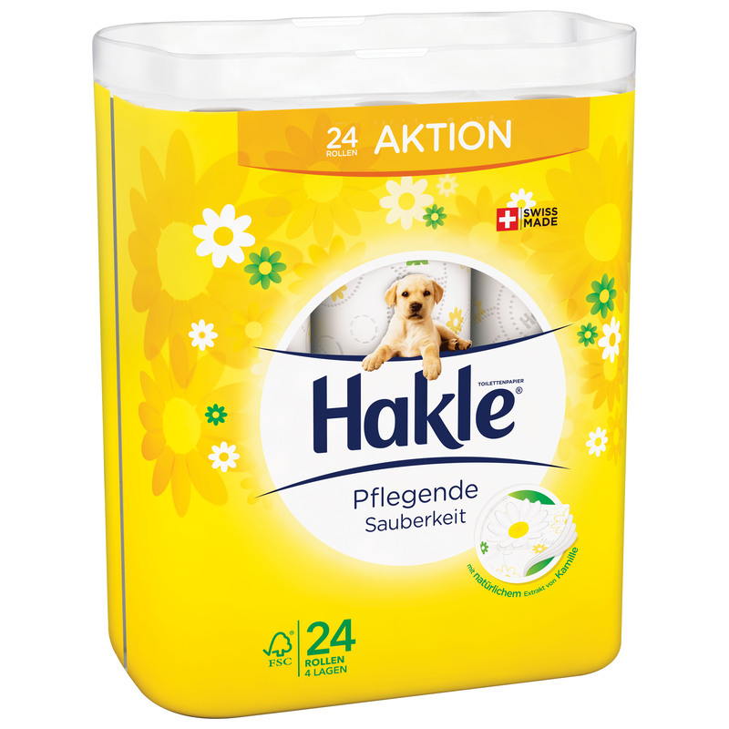 Hakle Toilettenpapier Pflegende Sauberkeit, Kamille, 4-lagig, 24 Rollen
