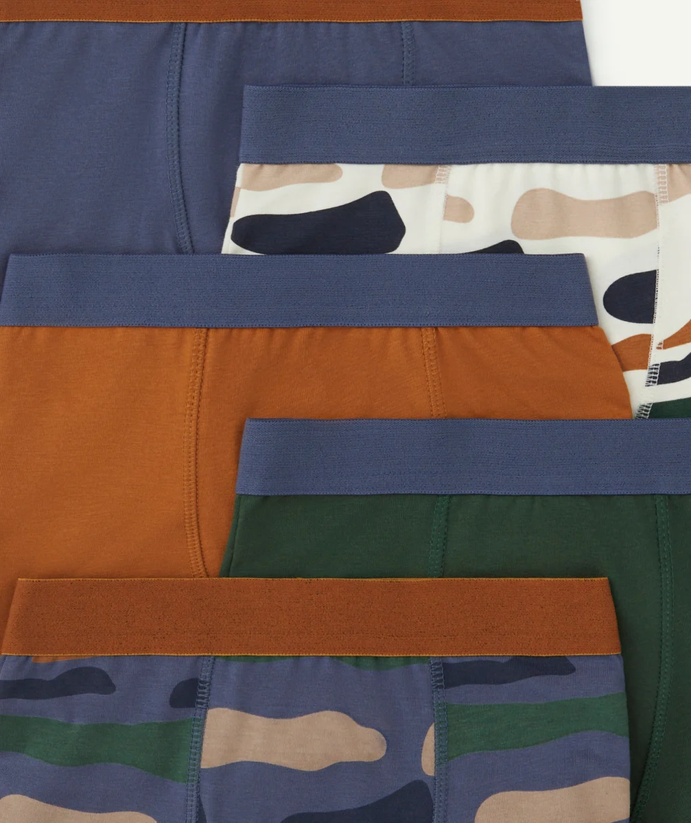 LOT DE 5 BOXERS GARÇON EN COTON BIO AVEC FORMES COLORÉES