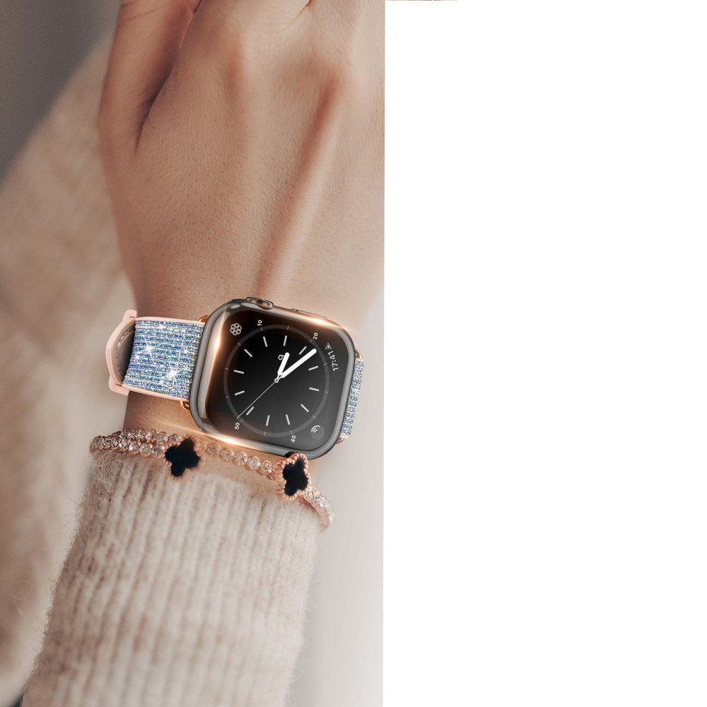 Apple Watch (45mm) Gummi Bumper Hülle mit Galvanisiertem Rahmen   Display Schutzfolie - Schwarz