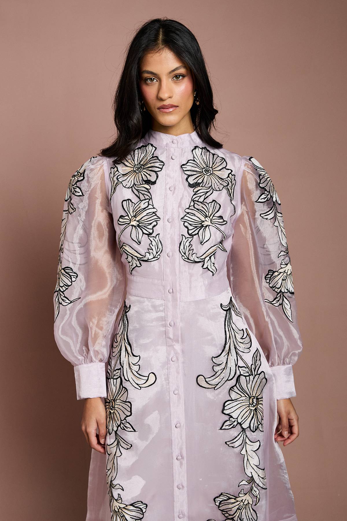 Coast Robe Midi Brodée À Manches Longues Petite Taille