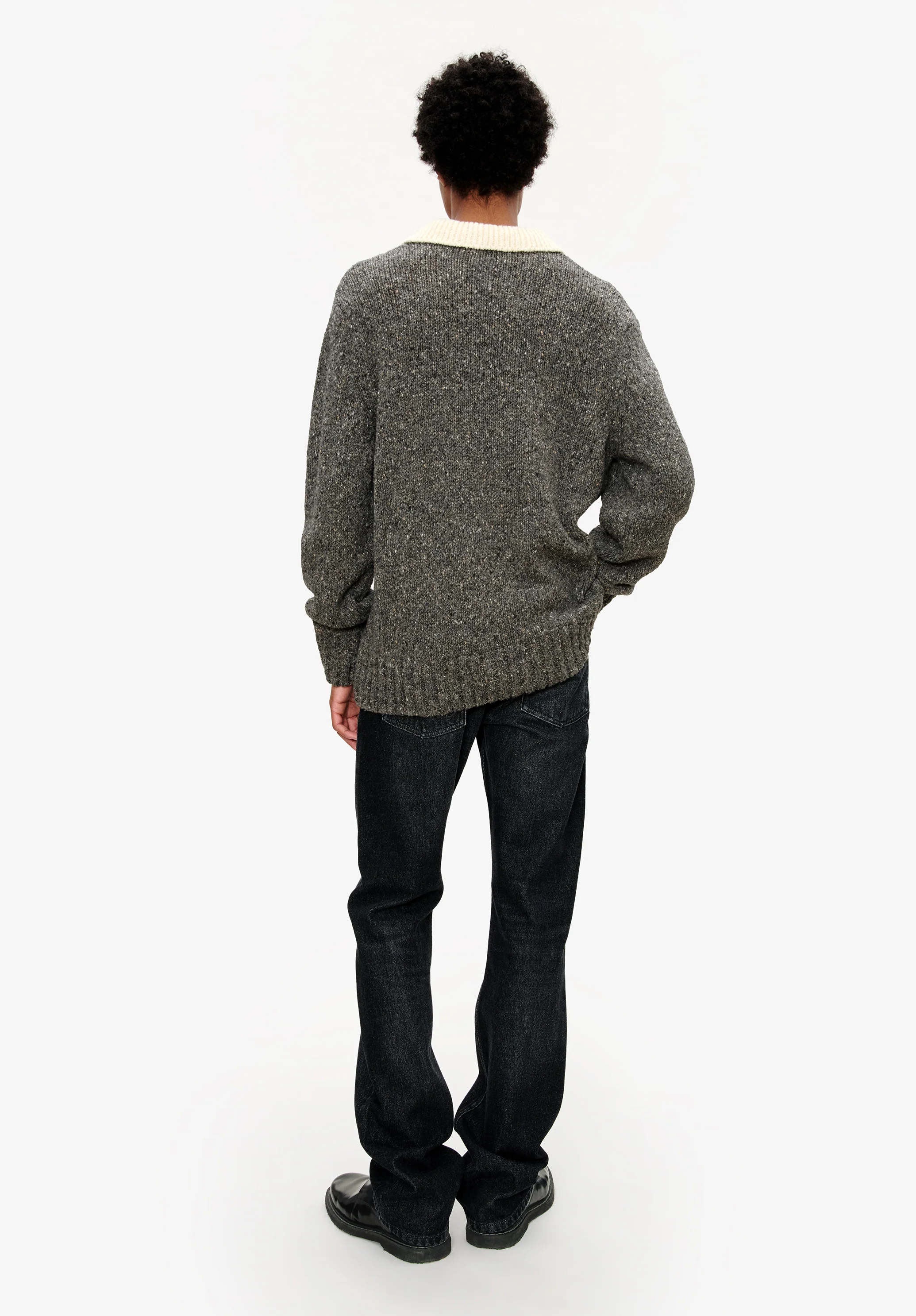 Pull col polo contrasté - Gris chine