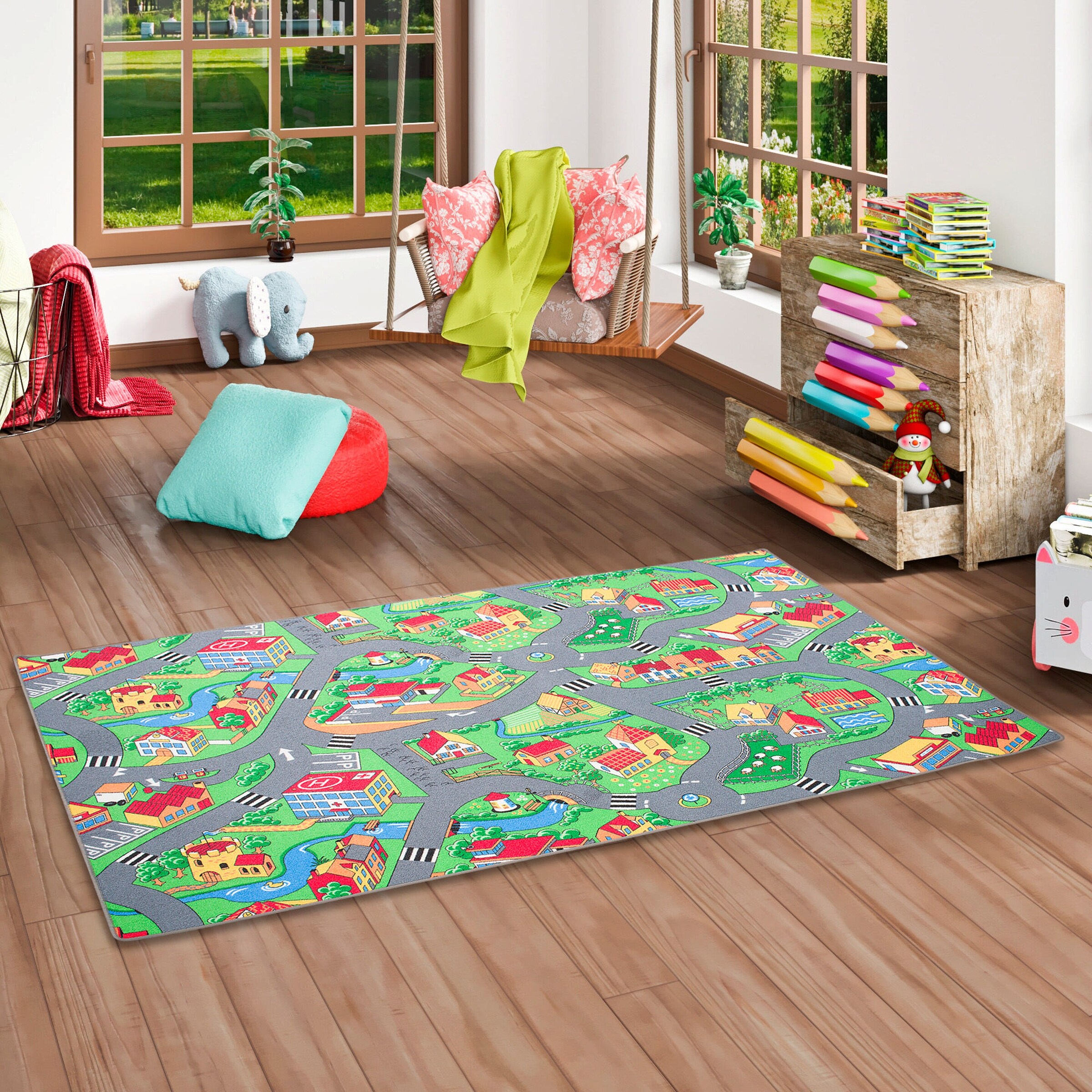 Snapstyle Kinder Spiel Teppich Little Village Bunt