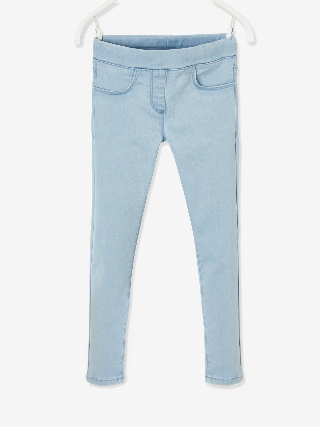 Calça legging jeans sem lavagem para meninas, lavagem cinza média
