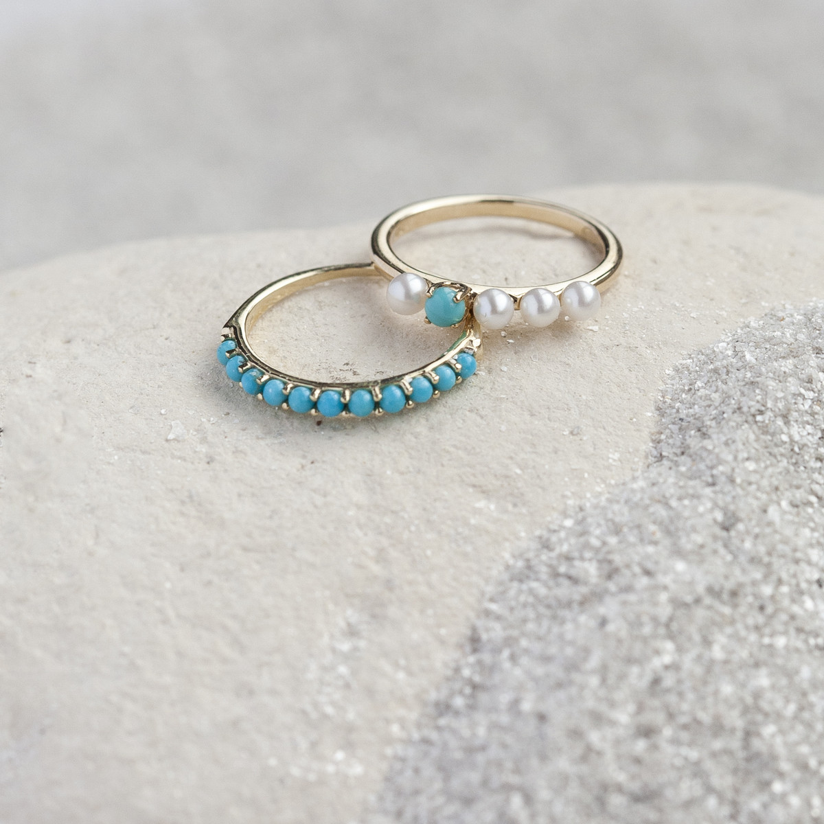 Bague MATY Or 375 jaune Turquoise imitation perles