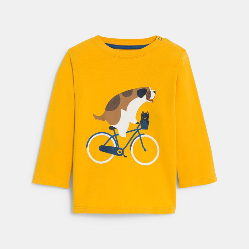 T-shirt chien vélo jaune bébé garçon Jaune