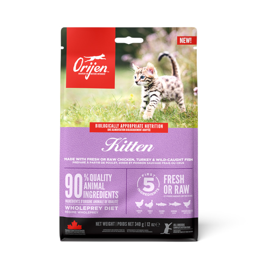 Ração Orijen para gatinhos, sabor frango, peru e salmão.