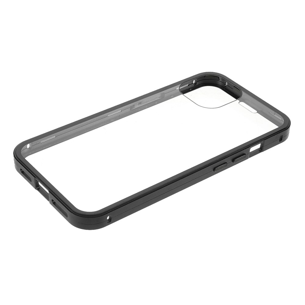 iPhone 13 Magnetische Alu Schutzhülle mit Panzer Glas Backcover   Displayschutz (Magnet-Technologie) - Schwarz
