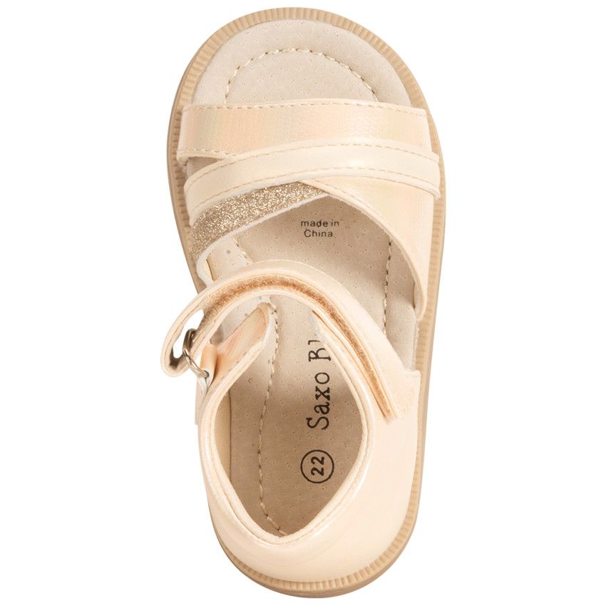 Sandales velcro effet irisé pour bébé fille - Ecru
