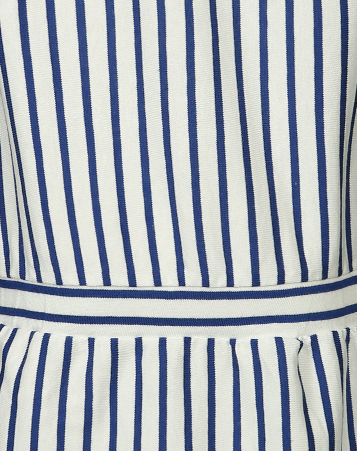 Kurzarm-Kleid IN THE DEEP gestreift mit Wendepailletten in royalblau/weiß