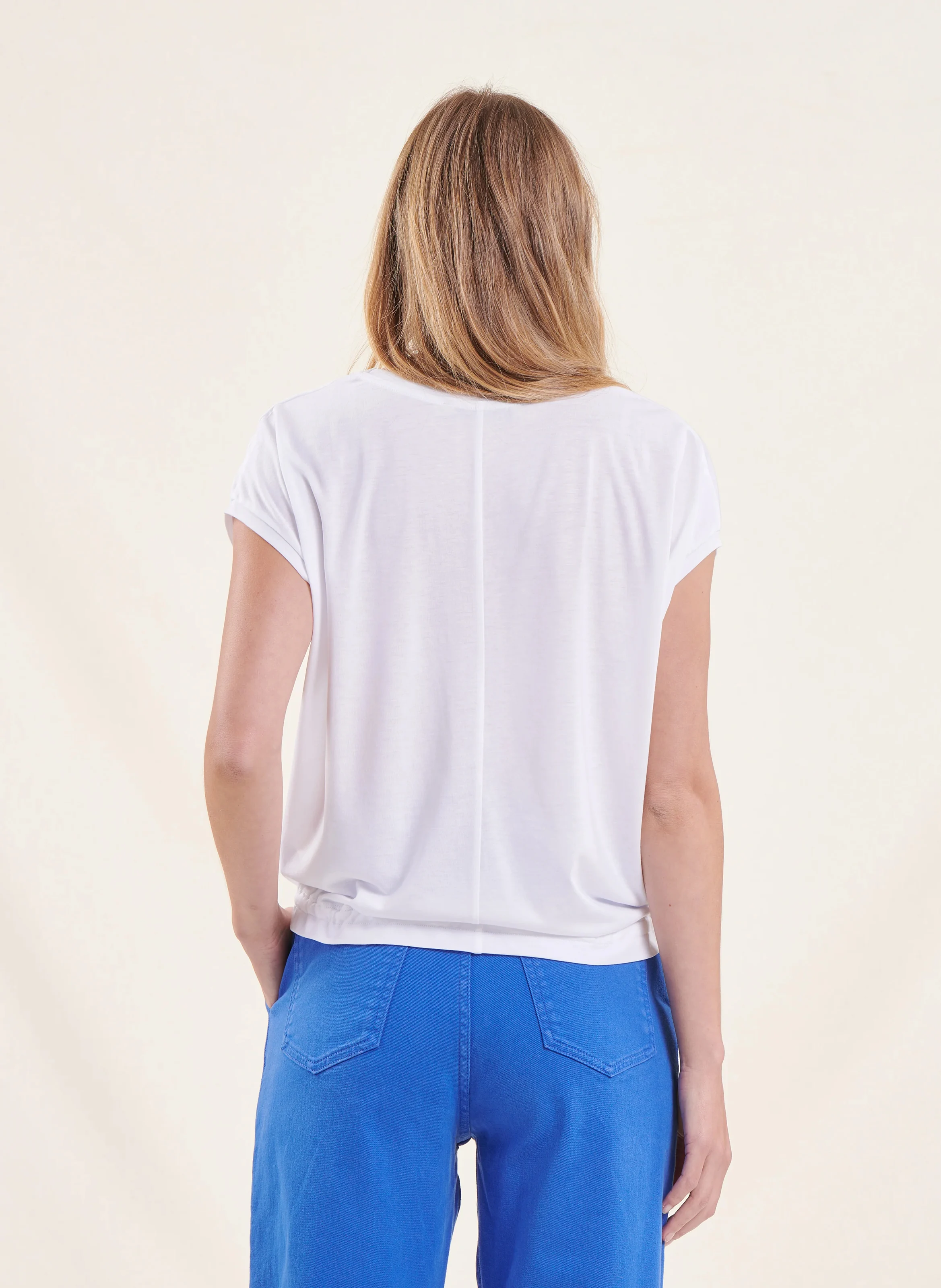 Tee-shirt fluide en coton mélangé| Blanc