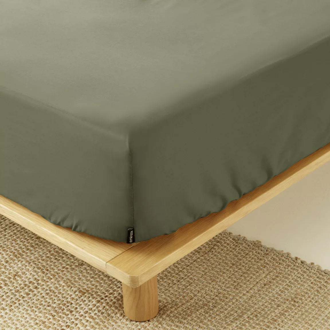 Drap housse percale de coton (140 x 190 cm) Cali Vert romarin