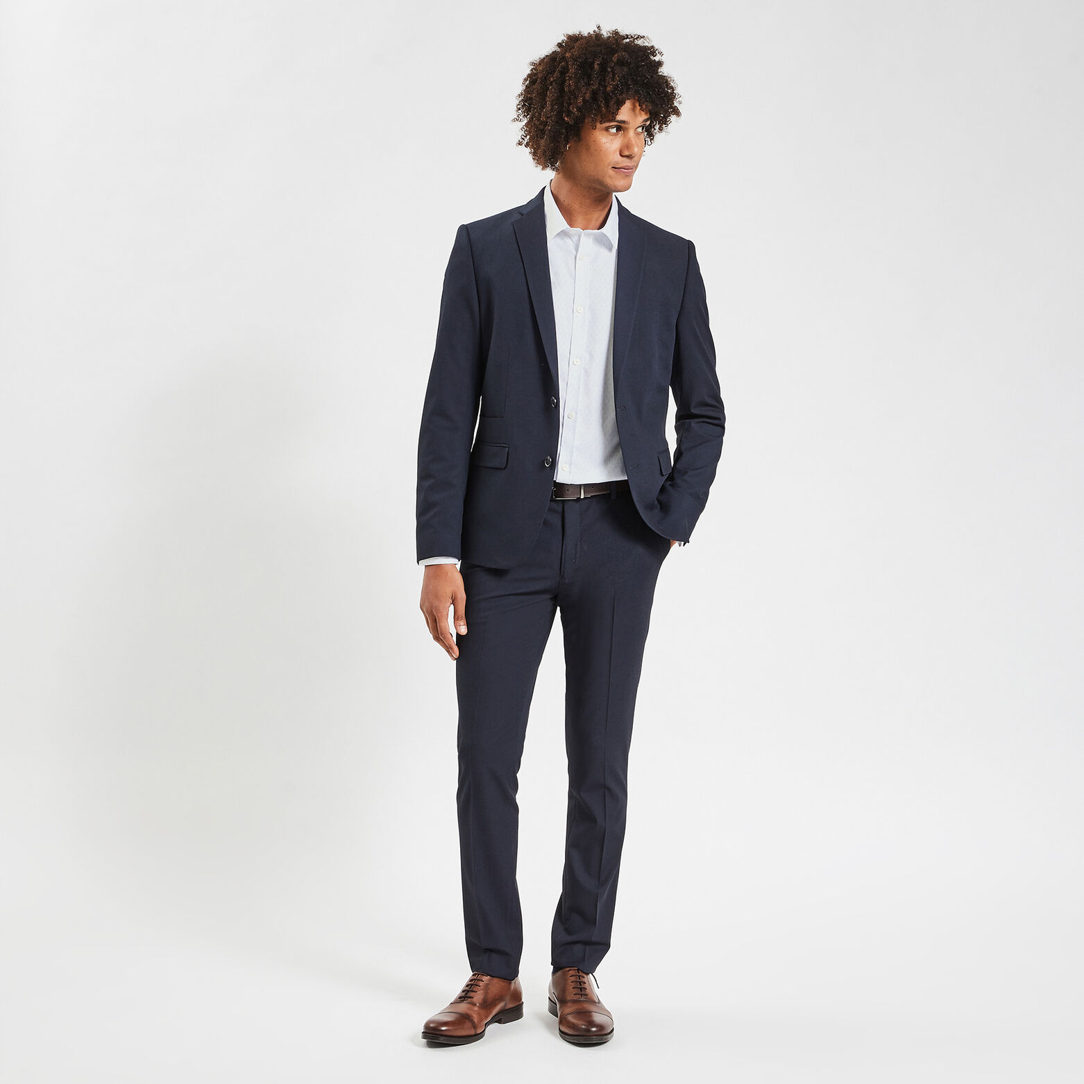 Chemise slim sans repassage imprimé micro géo coto Blanc