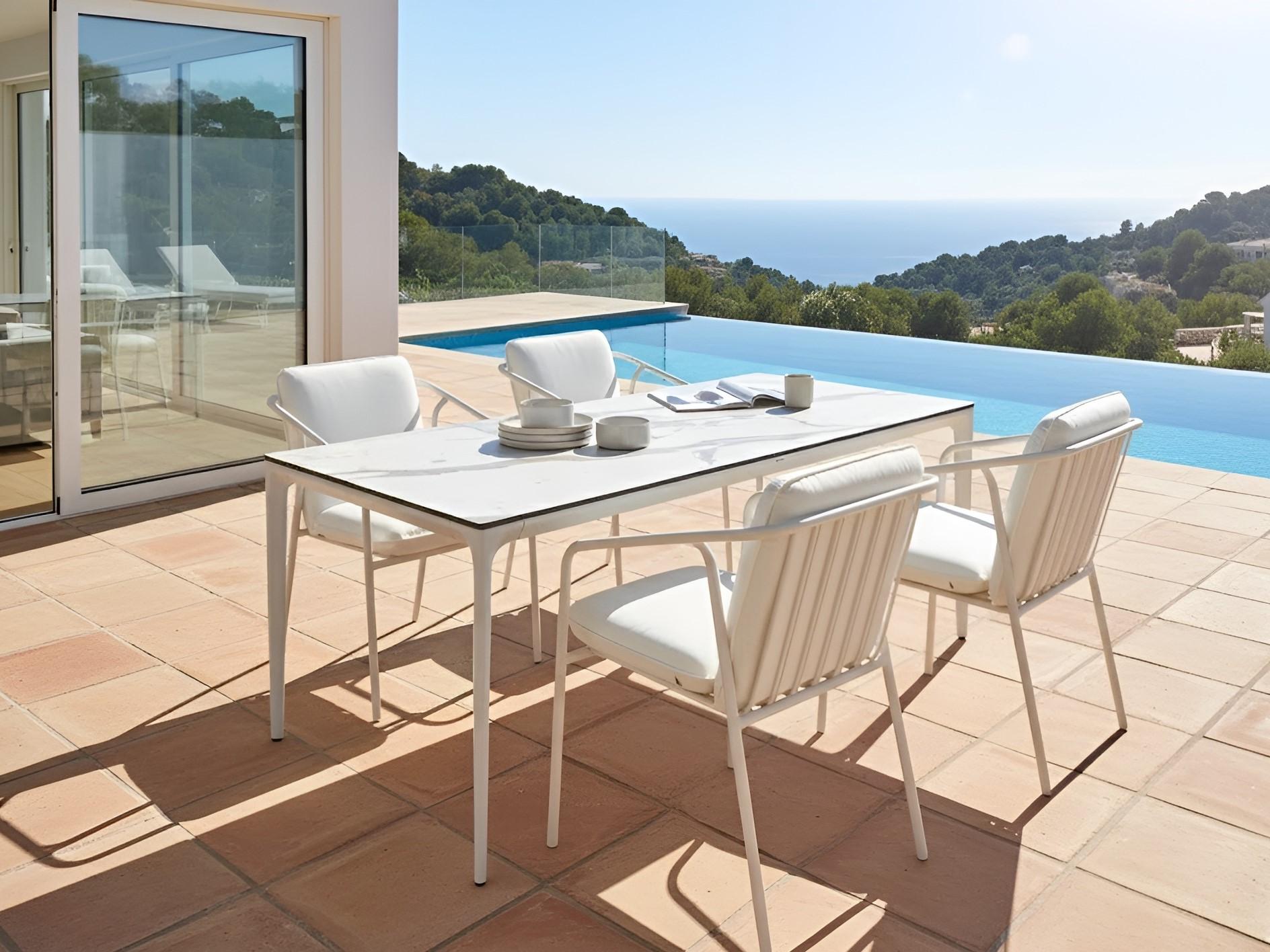 Tuin eettafel SOVARETO 180 cm 90 cm Marmereffect Wit marmer