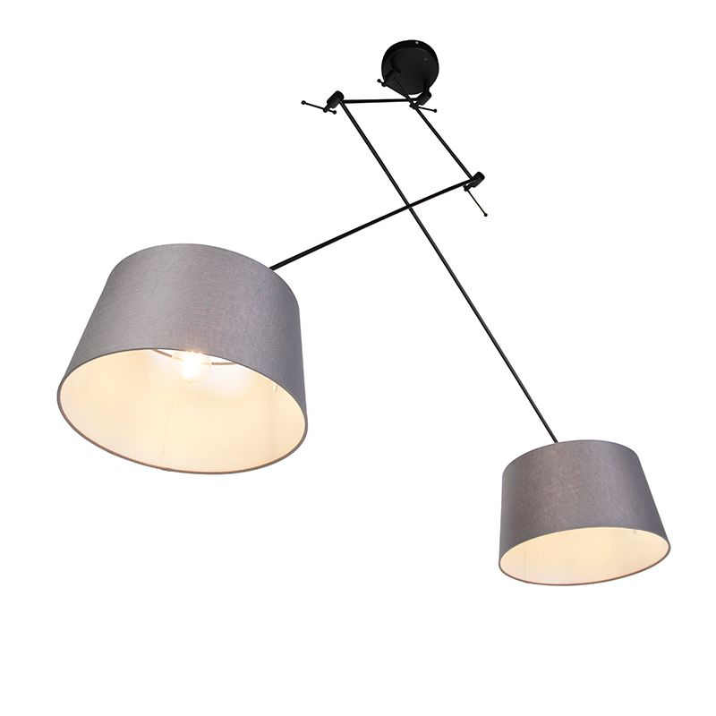 Hanglamp zwart met linnen kappen donkergrijs 35 cm 2-lichts - Blitz