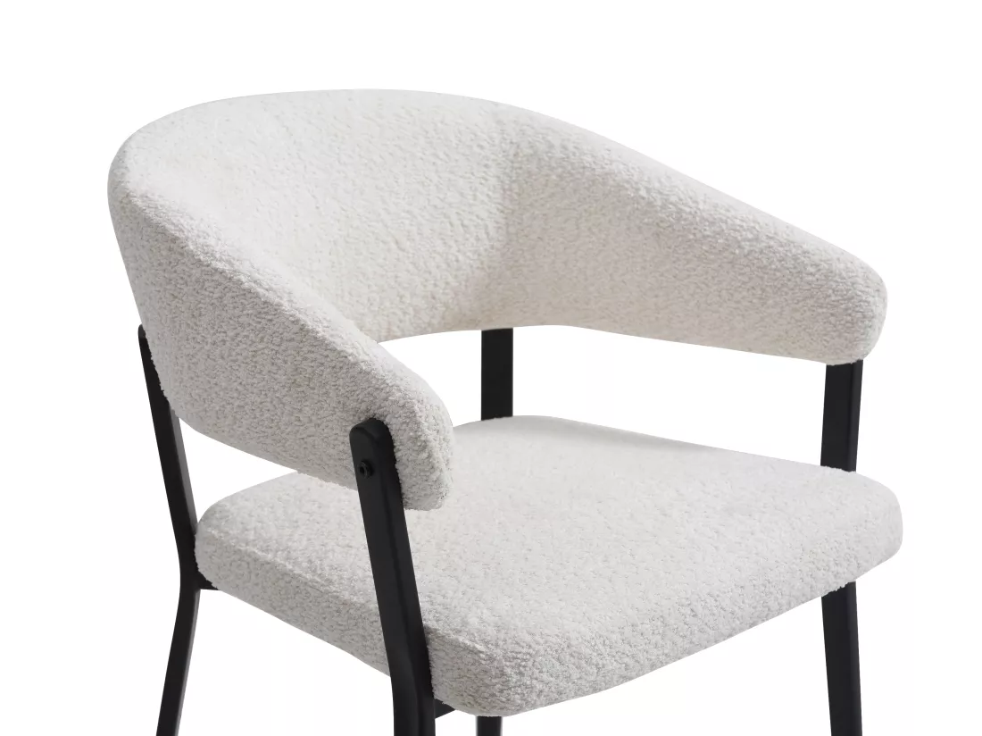 Lot de 2 chaises avec accoudoirs en tissu bouclette et métal noir - Blanc - AVRELA