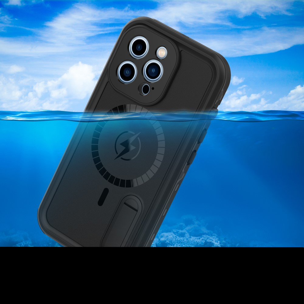 iPhone 13 Pro Wasserfeste MagSafe Outdoor Schutz Hülle mit Aufsteller (IP68) - Schwarz