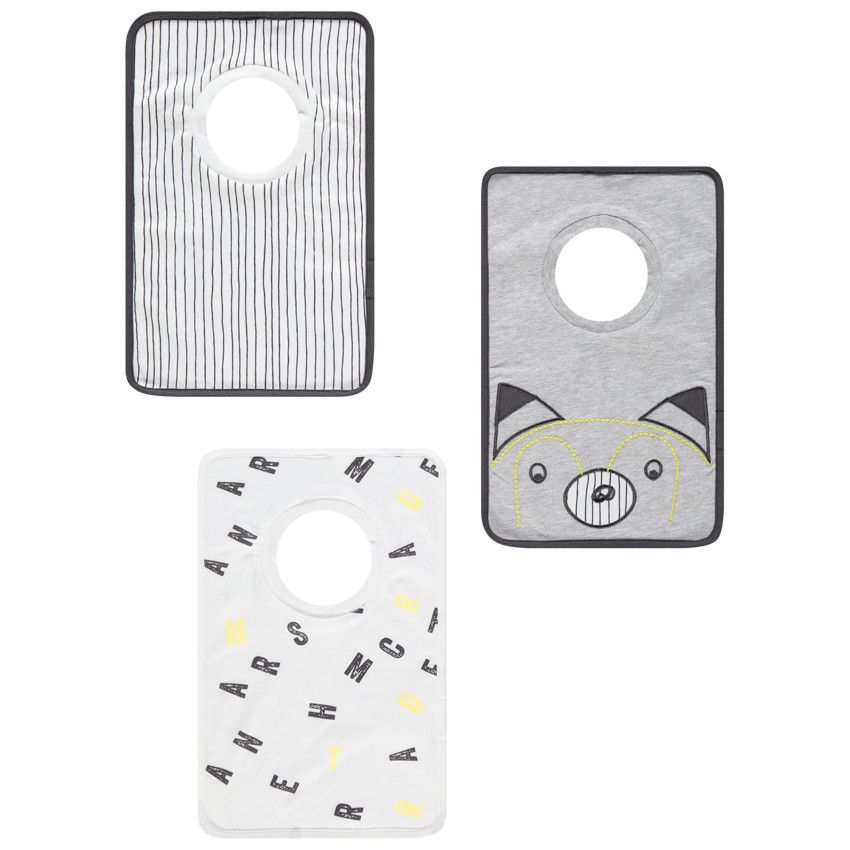 Lot de 3 bavoirs rectangulaires assortis à col rond - Gris