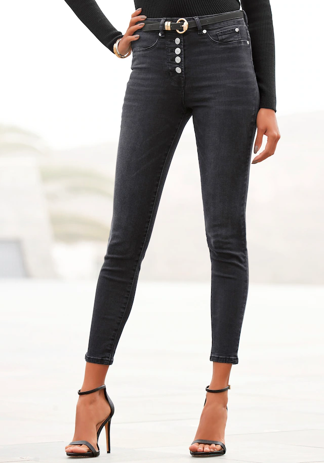 Buffalo High-waist-Jeans mit modischer Knopfleiste, schmale Skinny-Jeans, Stretch-Qualität